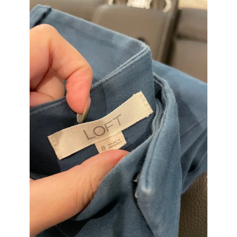 Loft Womens Skinny Chino Pants Slate Blue Front Seam‎ Detail Size 8